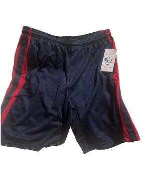 Men's Athletic Mesh Shorts in Navy with Red Side Stripes